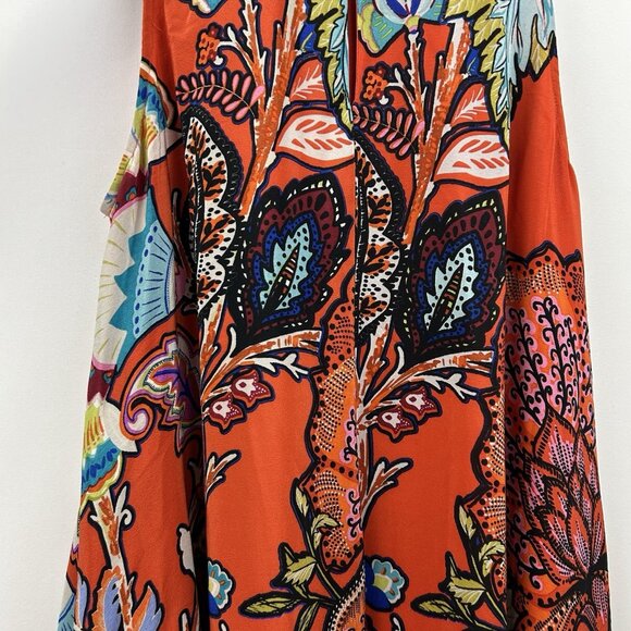 MAEVE Anthro Larkhill Silk Boho Small Dress Trapeze Swing Floral Orange Colorful - Picture 13 of 16
